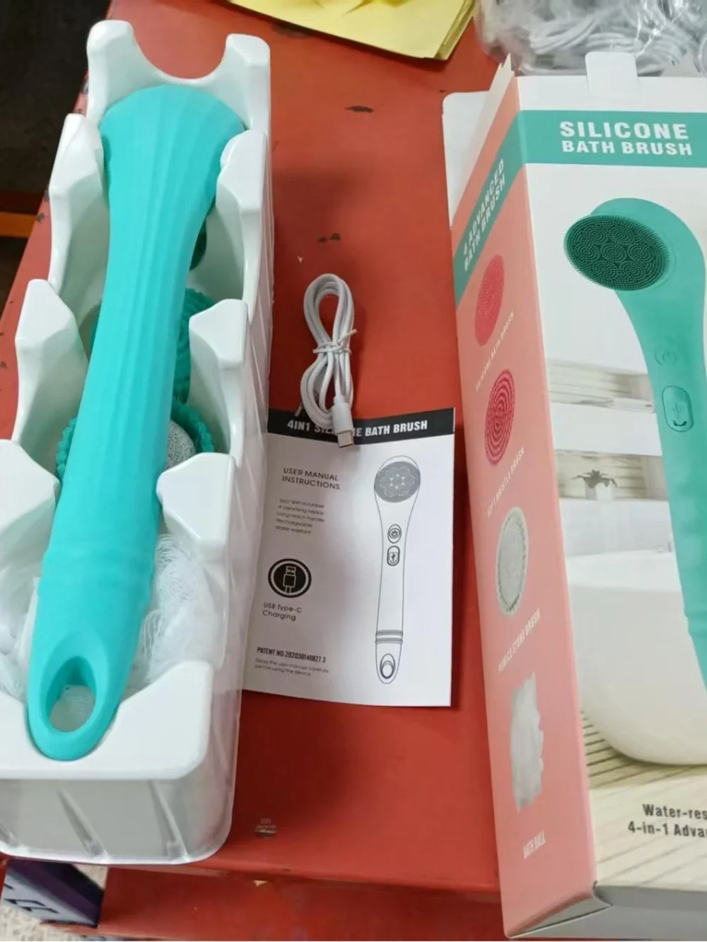 Electric Back Scrubbing Brush for Shower w/ Rechargeable Silicone Electric Body